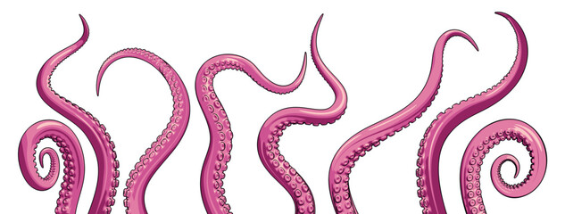 A vector set of pink octopus tentacles. Underwater monster graphic. © Vitaly