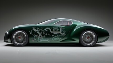 Naklejka premium Innovative car design featuring intricate circuitry pattern for a futuristic concept model