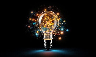 Glowing light bulb on dark background. Innovation concept.