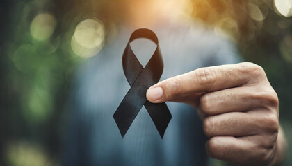 holding out black ribbon in remembrance, mourning, and solidarity