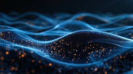 Network and big data flowing on dark blue background.