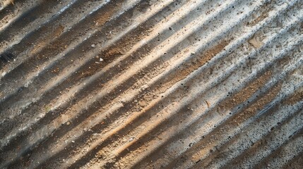 Texture of the metal car sheet in natural street dirt in the direction of movement is depicted through a background of textured sheet metal in natural light