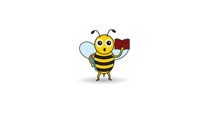  icon bee cartoon, cute bee with smiling face bring pencil and book for study go to school, suitable for logo or mascot
