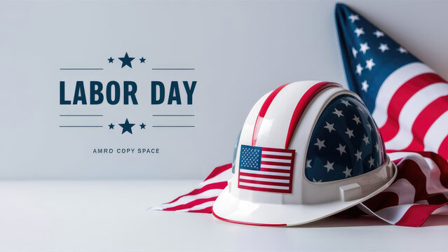 Labor day, with construction helmet and USA flag