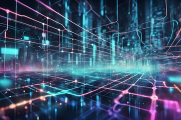 Obraz premium A colorful cityscape with a lot of lines and dots