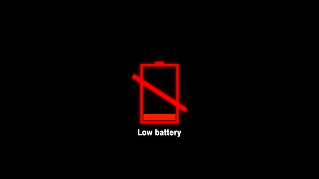 Simple animation of a low battery indicator in flat design. Moving image of a low battery with a simple animation.