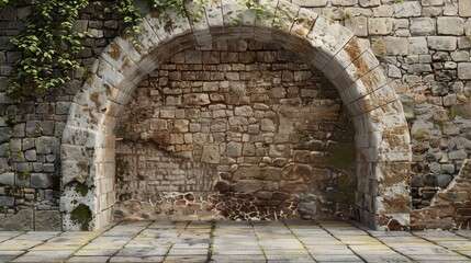 Background Stone,Rustic stone archway with a broad area for advertisements or promotional content.