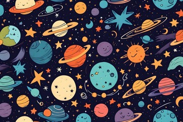 Naklejka premium A colorful space scene with many planets and stars