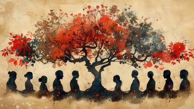 detailed family tree graphic with names and dates, representing generations of relatives conceptual genealogy banner design