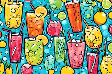 Obraz premium A colorful drink pattern with a blue background