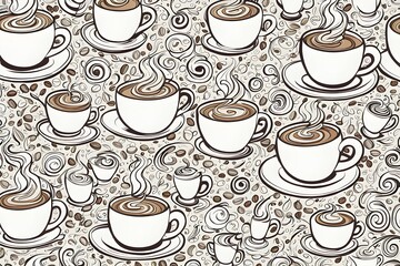 A coffee cup pattern with many cups and steam