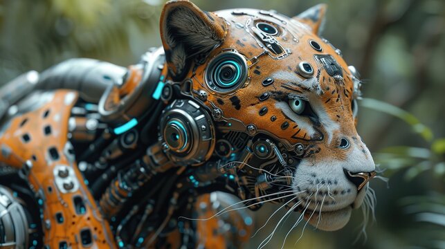 Intricate Detailed Steampunk Leopard Cyborg in Full Length Portrait