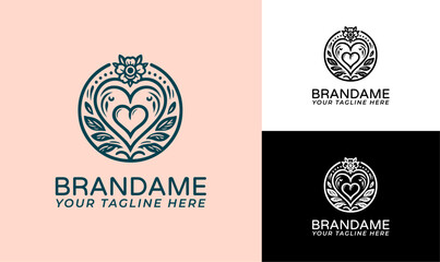 Elegant Floral Heart Logo for Wedding and Event Planning