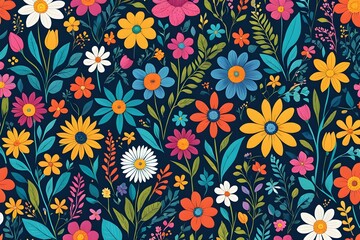 A colorful floral pattern on a blue background