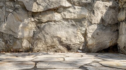 Background Stone,Rough-hewn stone background with a broad empty section for product displays or advertisements.