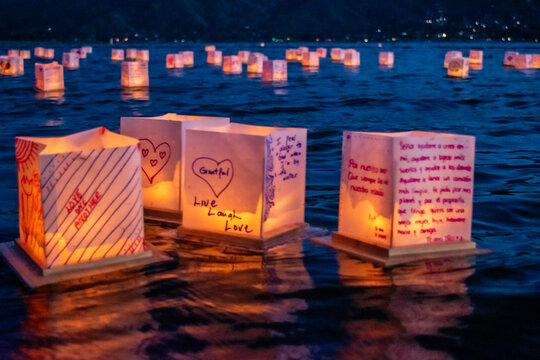 Lanterns floating on the water