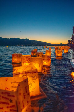Floating lanterns on the water