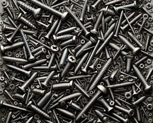 沢山の釘やボルトのテクスチャ背景