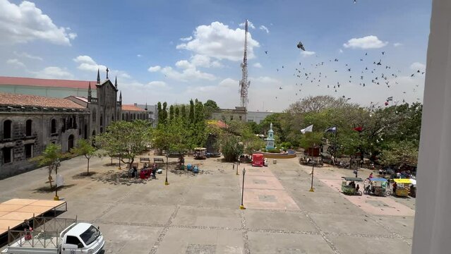 Beautiful Cinematic footage of the beautiful Baroque Neoclassicall city of Leon in Nicaragua, Its majestic white Cathedral-Basilica of the Assumption of the Blessed Virgin Mary