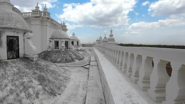 Beautiful Cinematic footage of the beautiful Baroque Neoclassicall city of Leon in Nicaragua, Its majestic white Cathedral-Basilica of the Assumption of the Blessed Virgin Mary