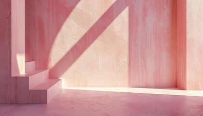 minimal geometric shapes and lines casting shadows on textured pink wall abstract