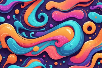 A colorful abstract painting with swirls and splatters of paint