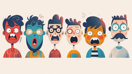 Characters with expressive faces in an illustration.

