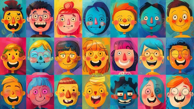 Characters displaying expressive faces in artwork.
