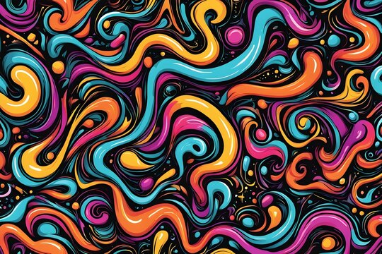A colorful abstract painting with swirls and splatters of paint