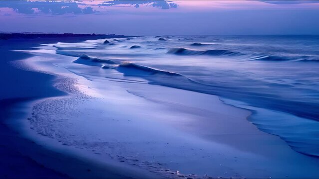A beach scene with a purple filter