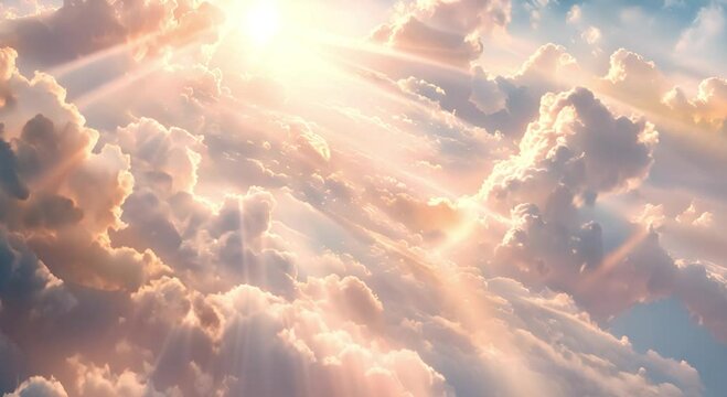 A beautiful painting of a sunrise over the clouds.