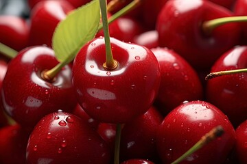 Sweet cherries pile isolated on white background, generative ai