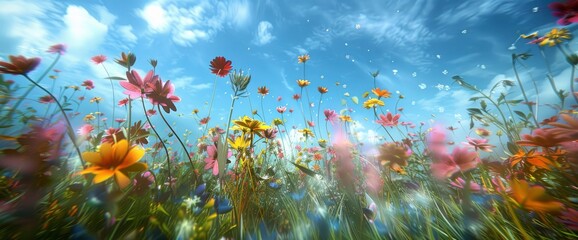 Abstract Alpine Meadow With Vivid Wildflowers, Background