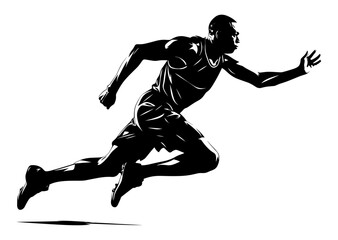 Sprinter in mid-stride, emphasizing athleticism, speed, and determination. The artwork captures the essence of competitive running. vector design against white background ¥