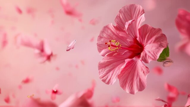 Beautiful close-up of pink hibiscus flowers with delicate petals against soft, blurred background