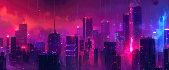 Abstract Cityscape With Neon Reflections, Background