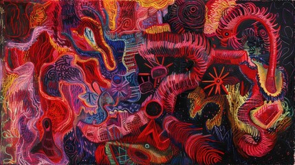 Evolutionary Computation Text Rendered in Red Oil Pastel on Paper