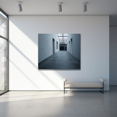 Fototapeta premium Modern empty corridor with large windows at the end of the hall