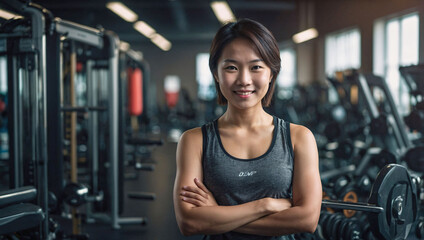 Fototapeta premium Confident Individual Young Woman in Modern Gym Facility