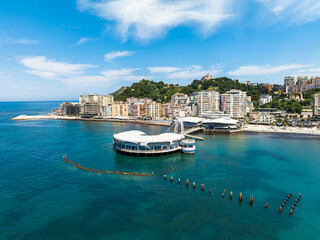 Fototapeta premium Pier and Promenade in Durres from a drone, Adriatic Sea, Albania, Europe