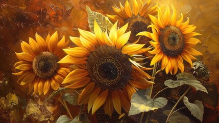 Fototapeta premium Decorative golden sunflowers