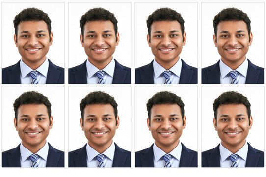 Photos of Indian man for passport on white background