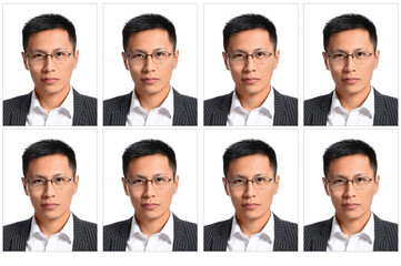 Photos of a Asian man for passport on white background