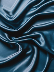 Fototapeta premium Close-up of smooth, luxurious dark blue satin fabric with elegant folds and draping.