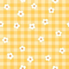 Cute fashion seamless pattern in style of picnic. Scottish tartan Vichy plaid with ditsy flowers, print for fabric, wrapping paper, package, banner, card. Classic textile print vector background.