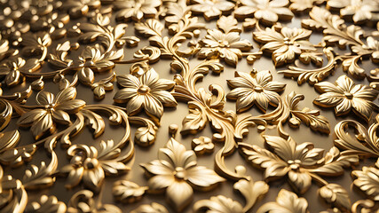 Closeup of a Gold Ornament: Detailed Painted Surface with Shiny Metallic Texture