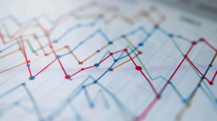 A line chart with multiple trend lines being analyzed by economists in order to forecast future market trends.