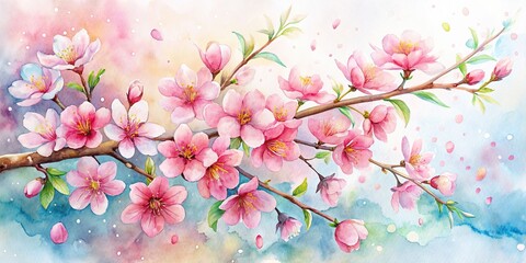 Beautiful watercolor sakura cherry blossom clip art with background