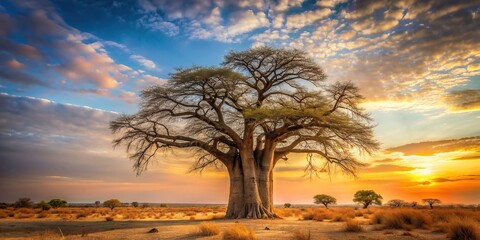African baobab tree standing tall in the dusty savanna