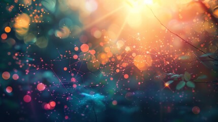 A sunkissed spring b with data blocks and nodes representing the endless possibilities of blockchain innovation.